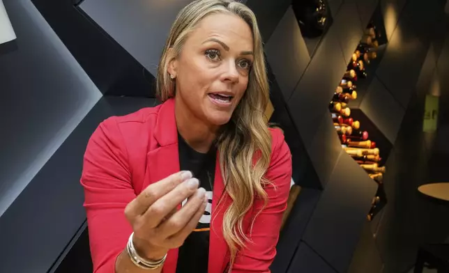 Major League Baseball Youth Softball Ambassador Jennie Finch is interviewed at MLB's headquarters in New York, Thursday, May 29, 2025. (AP Photo/Richard Drew)