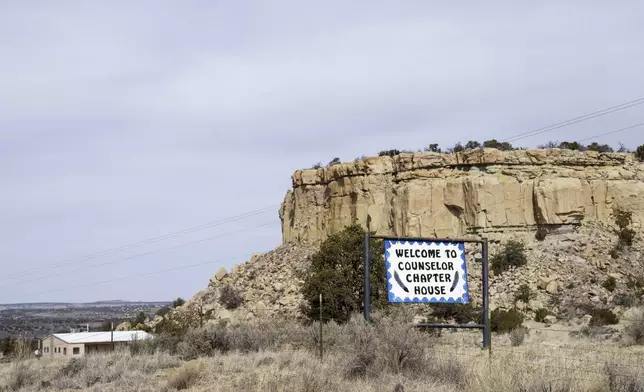 A welcome sign is posted at an entrance to Counselor, N.M., Navajo Nation, on Tuesday, March 11, 2025, that sits in the San Juan Basin, a major oil and gas deposit that, along with the Permian Basin in the state's southeast, is supplying natural gas to the rest of the U.S. (Nadav Soroker/Searchlight New Mexico via AP)
