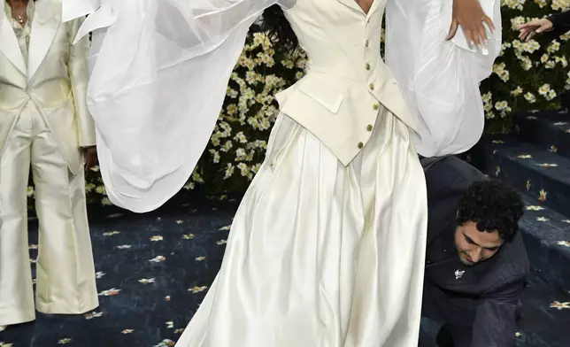 Laura Harrier attends The Metropolitan Museum of Art's Costume Institute benefit gala celebrating the opening of the "Superfine: Tailoring Black Style" exhibition on Monday, May 5, 2025, in New York. (Photo by Evan Agostini/Invision/AP)