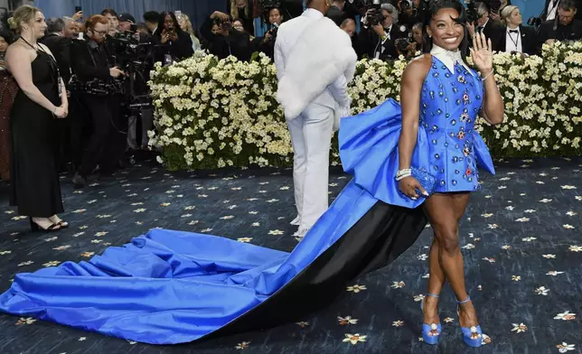 Simone Biles attends The Metropolitan Museum of Art's Costume Institute benefit gala celebrating the opening of the "Superfine: Tailoring Black Style" exhibition on Monday, May 5, 2025, in New York. (Photo by Evan Agostini/Invision/AP)