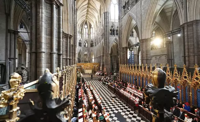 A general view of the Service of Thanksgiving at Westminster Abbey in London on the 80th anniversary of V-E Day, Thursday, May 8, 2025. (Aaron Chown/Pool Photo via AP)