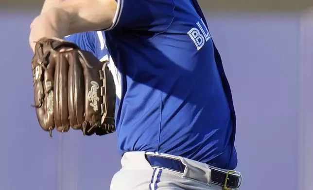 Toronto Blue Jays' Eric Lauer pitches to the Tampa Bay Rays during the first inning of a baseball game Friday, May 23, 2025, in Tampa, Fla. (AP Photo/Chris O'Meara)