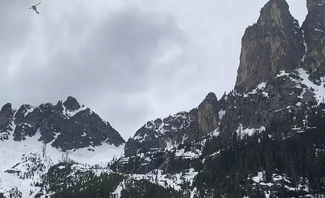 The Okanogan County Search and Rescue team responds to a climbing accident in the North Cascades mountains in Washington on Sunday, May 11, 2025. (Okanogan County Sheriff's Office via AP)