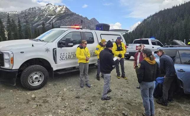 The Okanogan County Search and Rescue team responds to a climbing accident in the North Cascades mountains in Washington on Sunday, May 11, 2025. (Okanogan County Sheriff's Office via AP)
