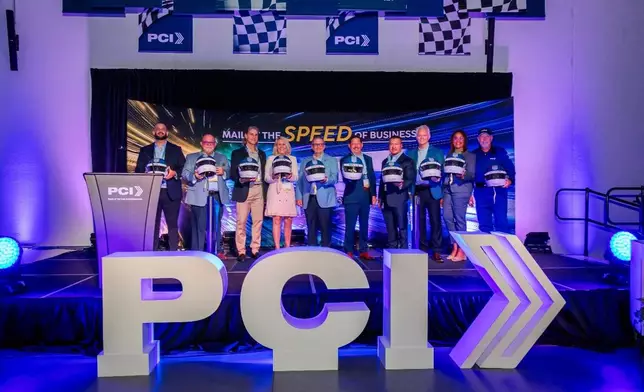 PCI founders and leadership team, with their branded commemorative helmets at the PCI Midwest Grand Opening and Ribbon-Cutting Ceremony in Indianapolis, Indiana, on May 15. (Photo: BERNARDOFOTO)