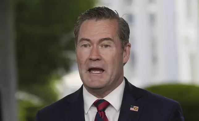 FILE - National Security Advisor Mike Waltz speaks during a television interview at the White House, May 1, 2025, in Washington. (AP Photo/Alex Brandon, File)