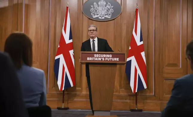 Britain's Prime Minister Keir Starmer pauses, during a press conference, ahead of the publication of the government’s Immigration White Paper, in London, Monday, May 12, 2025. (Ian Vogler, Pool Photo via AP)