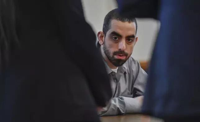 FILE - Hadi Matar sits in Chautauqua County court in Mayville, N.Y., Feb. 21, 2025. (AP Photo/Adrian Kraus, file)