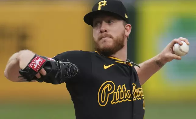 Pittsburgh Pirates pitcher Bailey Falter delivers during the first inning of a baseball game against the Cincinnati Reds in Pittsburgh, Tuesday, May 20, 2025. (AP Photo/Gene J. Puskar)