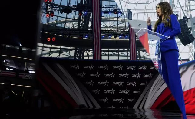 Homeland Security Secretary Kristi Noem speaks at the Conservative Political Action Conference, CPAC, Tuesday, May 27, 2025, in Jasionka, Poland. (AP Photo/Alex Brandon, Pool)