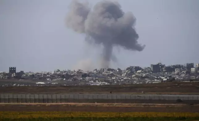 Smoke rises following an Israeli army bombardment in the Gaza Stip, as seen from southern Israel, Monday, May 19, 2025. (AP Photo/Ohad Zwigenberg)