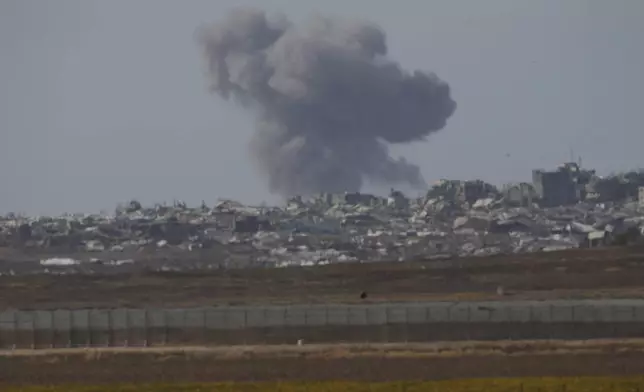 Smoke rises following an Israeli army bombardment in the Gaza Stip, as seen from southern Israel, Monday, May 19, 2025. (AP Photo/Ohad Zwigenberg)