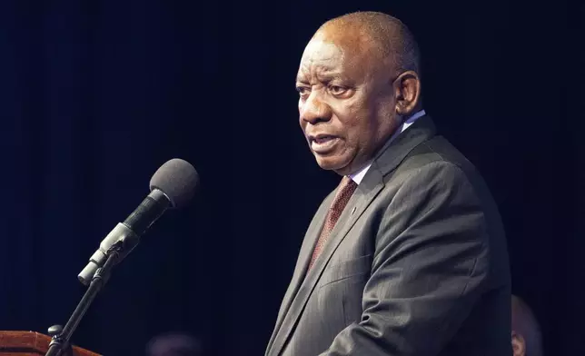 FILE - South African President Cyril Ramaphosa addresses the opening session of the G20 foreign ministers meeting in Johannesburg, South Africa, Thursday, Feb. 20, 2025. (AP Photo/Jerome Delay,File)