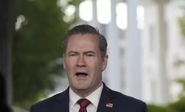 National Security Advisor Mike Waltz speaks during a television interview at the White House, Thursday, May 1, 2025, in Washington. (AP Photo/Alex Brandon)