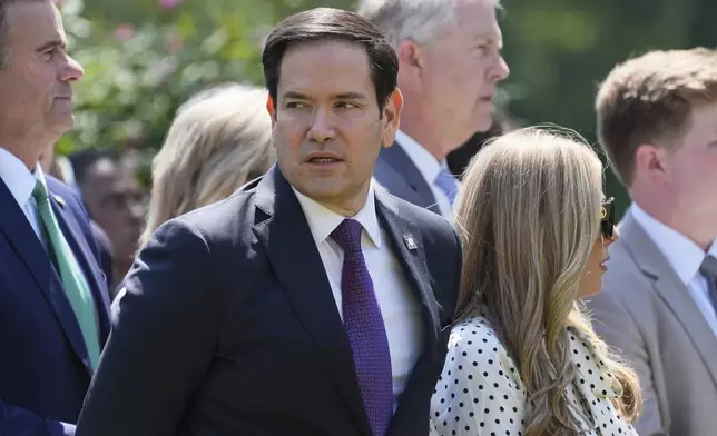 Secretary of State Marco Rubio attends a National Day of Prayer event in the Rose Garden of the White House, Thursday, May 1, 2025, in Washington. (AP Photo/Evan Vucci)
