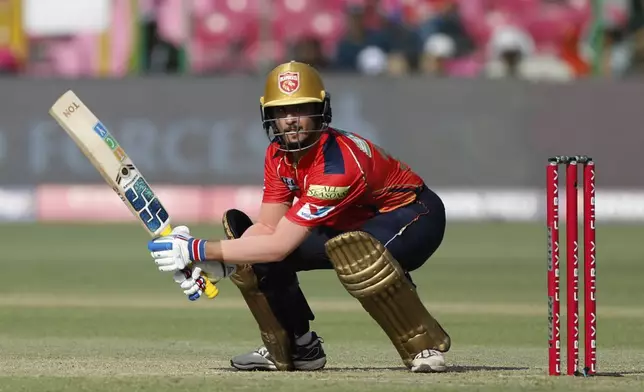 Punjab Kings' Nehal Wadhera plays a shot during the Indian Premier League cricket match between Rajasthan Royals and Punjab Kings at Sawai Mansingh Stadium in Jaipur in Jaipur, India, Sunday, May 18, 2025. (AP Photo/Surjeet Yadav)