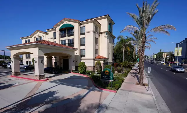 A La Quinta Inn is photographed May 2, 2025, in Hawaiian Gardens, Calif. (AP Photo/Mark J. Terrill)