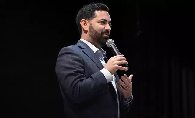 U.S. Rep. Mike Lawler, R-N.Y., speaks at a town hall, Sunday, May 4, 2025, in Somers, N.Y. (AP Photo/Jessica Hill)