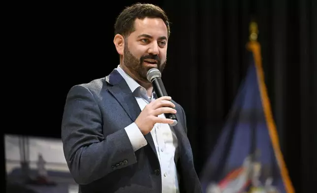 U.S. Rep. Mike Lawler, R-N.Y., speaks at a town hall, Sunday, May 4, 2025, in Somers, N.Y. (AP Photo/Jessica Hill)