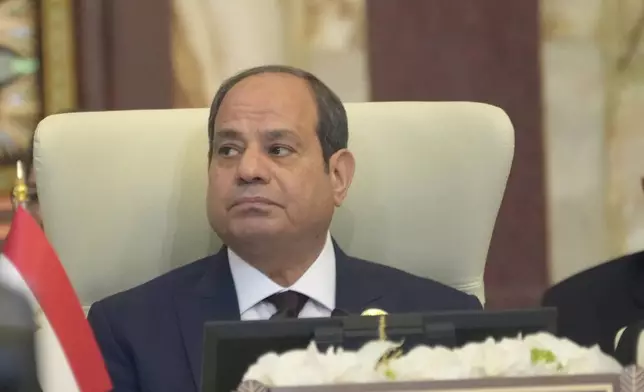 President of Egypt Abdel Fattah el-Sissi attends the 34th Arab League summit, in Baghdad, Iraq, Saturday, May 17, 2025. (AP Photo/Hadi Mizban)