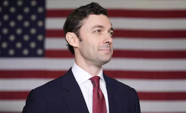 Sen. Jon Ossoff, D-Ga., poses for a portrait during an event at Dobbins Air Reserve Base, Saturday, April 26, 2025, in Marietta, Ga. (AP Photo/Brynn Anderson)