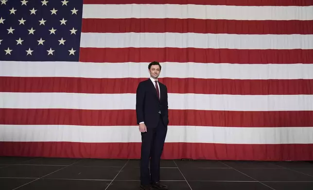 Sen. Jon Ossoff, D-Ga., poses for a portrait during an event at Dobbins Air Reserve Base, Saturday, April 26, 2025, in Marietta, Ga. (AP Photo/Brynn Anderson)