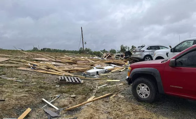 This photo provided by Washington County Sheriff's office shows damage from severe weather in Washington County, Ky., on Friday, May 30, 2025. (Sheriff Jerry Pinkston/Washington County Sheriff's office via AP)