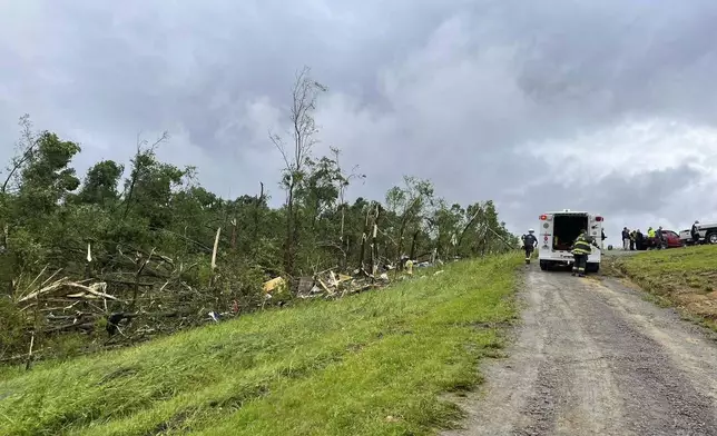 This photo provided by Washington County Sheriff's office shows damage from severe weather in Washington County, Ky., on Friday, May 30, 2025. (Sheriff Jerry Pinkston/Washington County Sheriff's office via AP)