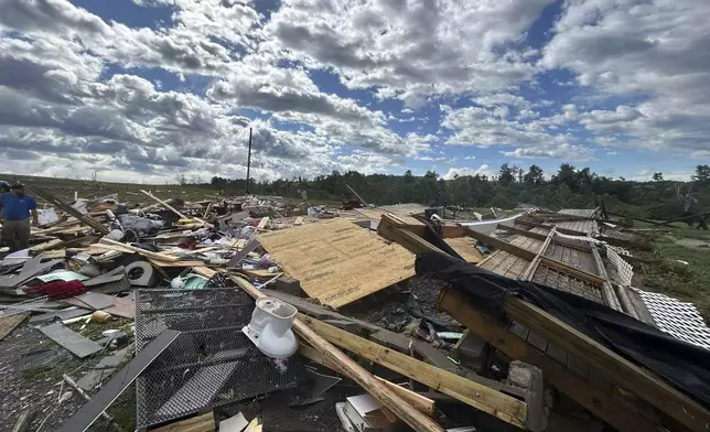 This photo provided by Washington County Sheriff's office shows damage from severe weather in Washington County, Ky., on Friday, May 30, 2025. (Sheriff Jerry Pinkston/Washington County Sheriff's office via AP)