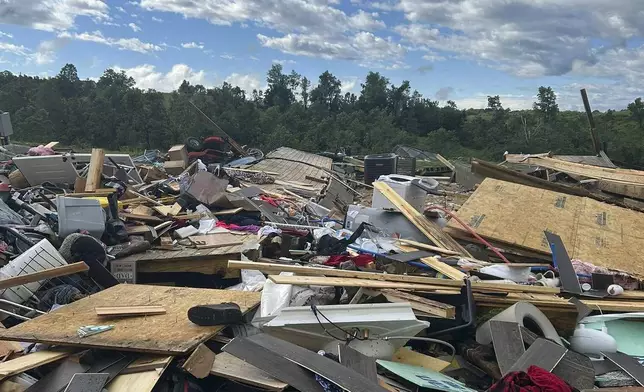 This photo provided by Washington County Sheriff's office shows damage from severe weather in Washington County, Ky., on Friday, May 30, 2025. (Sheriff Jerry Pinkston/Washington County Sheriff's office via AP)