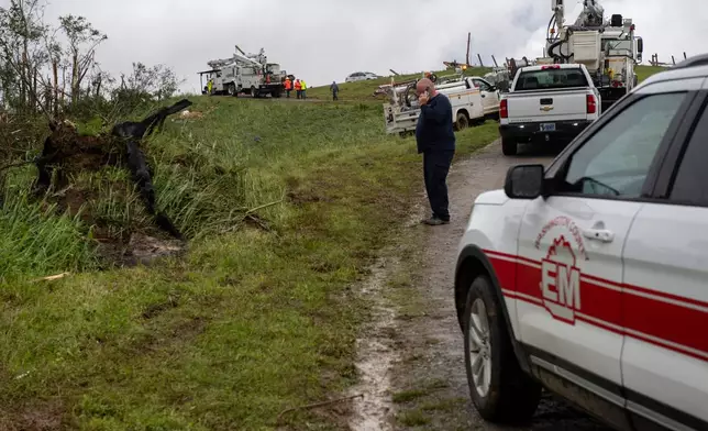 Debris and heavy damage are seen from severe weather, Friday, May 30, 2025, in Springfield, Ky. (AP Photo/Michael Swensen)