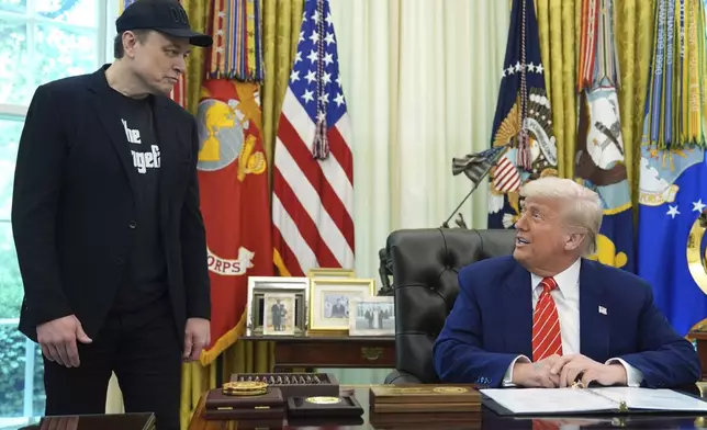 President Donald Trump speaks during a news conference with Elon Musk in the Oval Office of the White House, Friday, May 30, 2025, in Washington. (AP Photo/Evan Vucci)