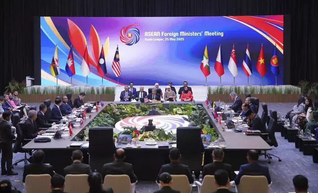 ASEAN Foreign Ministers attend the opening ceremony of the 46th Association of Southeast Asian Nations (ASEAN) Foreign Ministers' Meeting in Kuala Lumpur, Malaysia, Sunday, May 25, 2025.(AP Photo/Vincent Thian)
