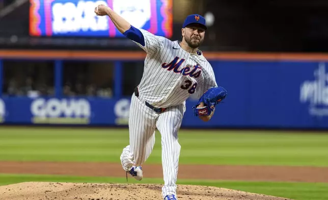 New York Mets pitcher Tylor Megill (38) throws during the third inning against the Chicago White Sox, Tuesday, May 27, 2025, in New York. (AP Photo/Angelina Katsanis)