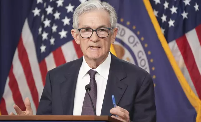 FILE - Federal Reserve Chairman Jerome Powell speaks during a news conference following the Federal Open Market Committee meeting, Wednesday, May 7, 2025, at the Federal Reserve in Washington. (AP Photo/Jacquelyn Martin, File)