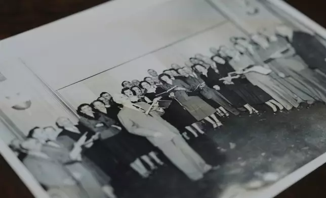 A historical image of a group of Sacred Harp singers is seen at the Sacred Harp Publishing Company and Museum in Carrollton, Ga., on Friday, March 21, 2025. (AP Photo/Jessie Wardarski)