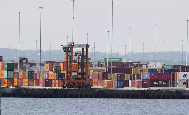Shown are shipping containers at the port of the port of New York &amp; New Jersey in Elizabeth, N.J., Monday, May 12, 2025. (AP Photo/Matt Rourke)