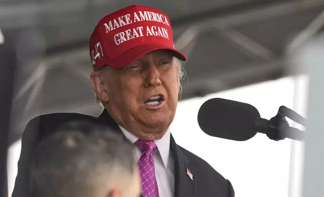 President Donald Trump speaks to United States Military Academy graduating cadets during commencement ceremonies in West Point, N.Y., Saturday, May 24, 2025. (AP Photo/Manuel Balce Ceneta)