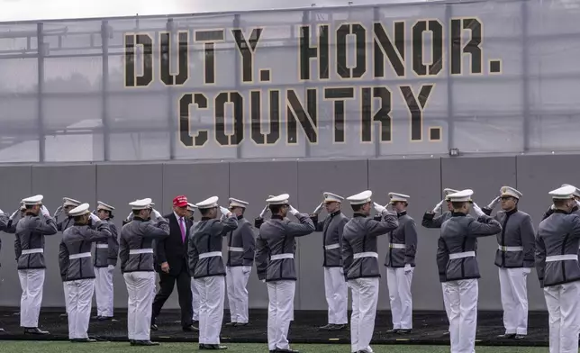 President Donald Trump arrives for the U.S. Military Academy commencement ceremonies in West Point, N.Y., Saturday, May 24, 2025. (AP Photo/Adam Gray)