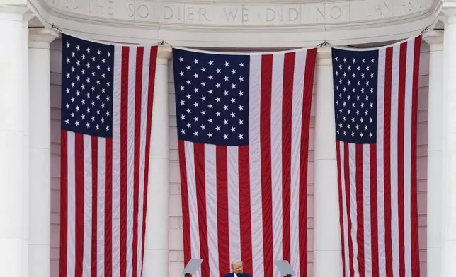 President Donald Trump delivers the Memorial Day Address at the 157th National Memorial Day Observance at Arlington National Cemetery, Monday, May 26, 2025, in Arlington, Va. (AP Photo/Julia Demaree Nikhinson)