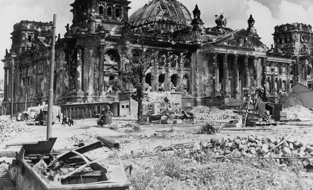 FILE - A view of the burned-out ruins of the German Reichstag in Berlin in this photo from August 1945, three months after the Nazis surrendered to the Allied Powers on May 8, 1945. (AP Photo, file)