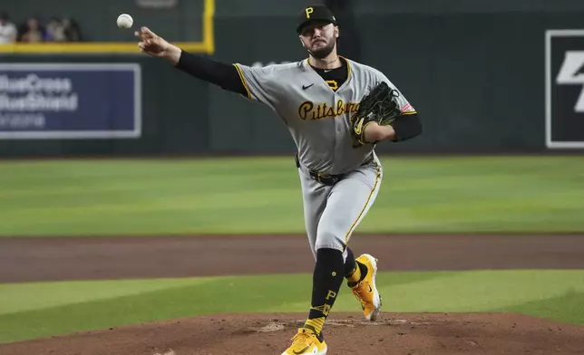 Pittsburgh Pirates pitcher Paul Skenes throws against the Arizona Diamondbacks in the first inning during a baseball game, Wednesday, May 28, 2025, in Phoenix. (AP Photo/Rick Scuteri)