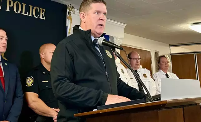 Illinois State Police Director Brendan F. Kelly speaks at a news conference Thursday, May 1, 2025, in Springfield, Ill., about the car that crashed through an after-school program in Chatham, Ill., killing multiple children. (AP Photo/John O'Connor)