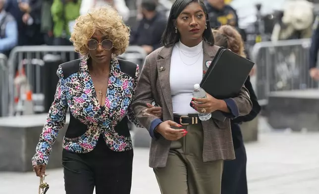 Janice Combs, mother of Sean Diddy Combs, left, arrives at Manhattan federal court, Tuesday, May 13, 2025, in New York. (AP Photo/Seth Wenig)