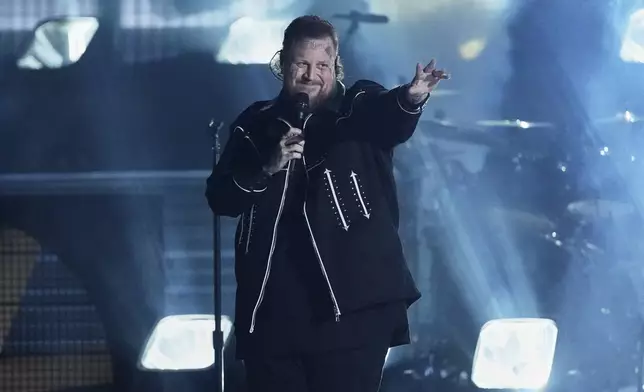Jelly Roll performs "Heart of Stone" during the 60th annual Academy of Country Music Awards on Thursday, May 8, 2025, in Frisco, Texas. (AP Photo/Chris Pizzello)