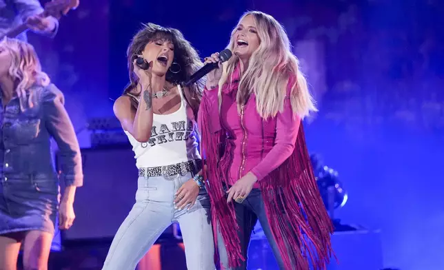 Ella Langley, left, and Miranda Lambert perform "Kerosene" during the 60th annual Academy of Country Music Awards on Thursday, May 8, 2025, in Frisco, Texas. (AP Photo/Chris Pizzello)