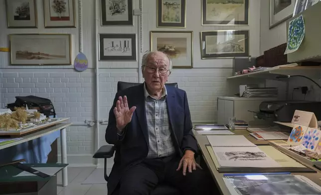John Goldsmith, 94, speaks during an interview at his home in London, Thursday, April 24, 2025. (AP Photo/Kin Cheung)