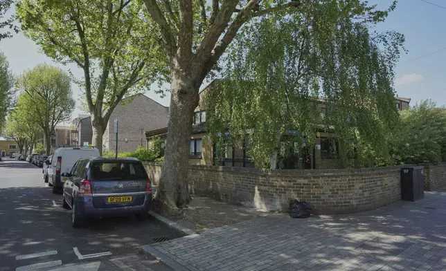 A general view of St. Stephens Road, in Bow, in London, Thursday, April 24, 2025. (AP Photo/Kin Cheung)