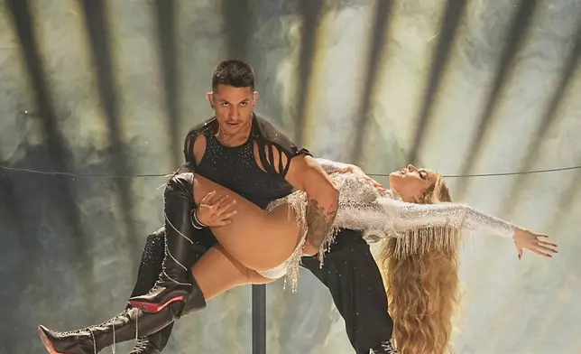 Melody from Spain performs the song "ESA DIVA" during the first semi-final of the 69th Eurovision Song Contest, in Basel, Switzerland, Tuesday, May 13, 2025. (AP Photo/Martin Meissner)