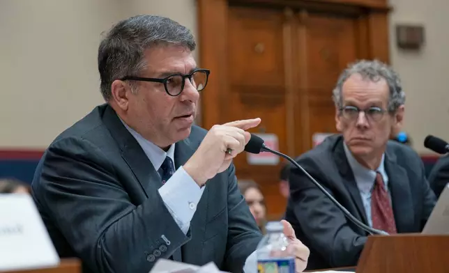 Robert Manuel, president of DePaul University, testifies before the House Committee on Education and Workforce hearing on antisemitism on American campuses on Capitol Hill in Washington, Wednesday, May 7, 2025. (AP Photo/Jose Luis Magana)